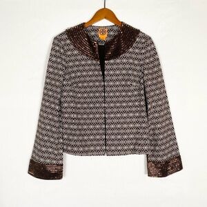 Tory Burch Embellished Blazer Beaded Jacket Size 10 Brown Heavyweight‎
